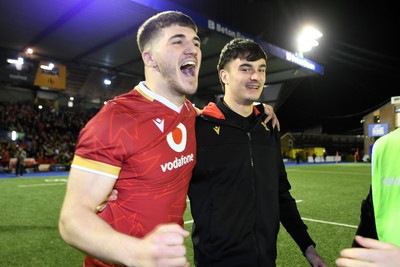 140325 - Wales U20 v England U20 - Six Nations Chamionship - Harry Rees-Weldon of Wales U20s celebrates the win at full time