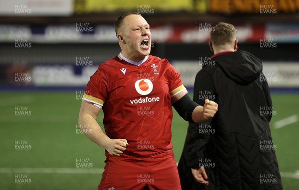 140325 - Wales U20s v England U20s - U20s Six Nations Championship - Ioan Emanuel of Wales celebrates at full time