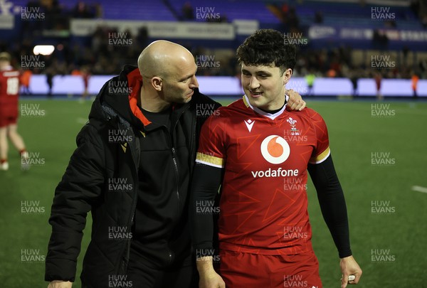 140325 - Wales U20s v England U20s - U20s Six Nations Championship - Wales U20s Head Coach Richard Whiffin and Harri Wilde of Wales 