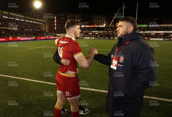 140325 - Wales U20s v England U20s - U20s Six Nations Championship - Harry Rees-Weldon of Wales shakes hands with the opposition at full time