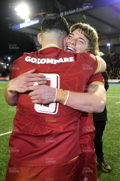 140325 - Wales U20 v England U20 - Six Nations Chamionship - Aidan Boshoff and Sam Scott of Wales U20s celebrate the win at full time