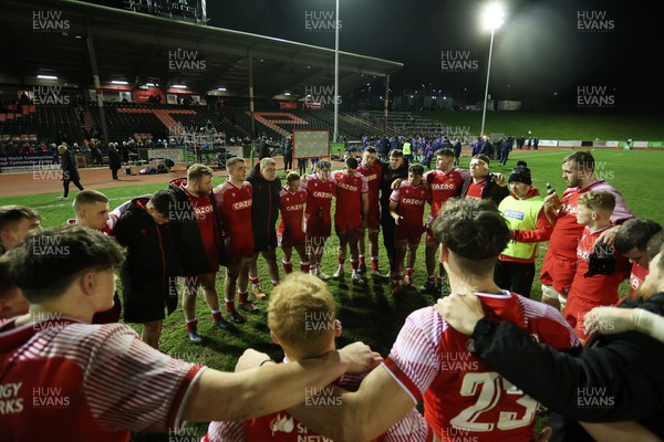 100322 - Wales U20s v France U20s - U20s 6 Nations Championship - Wales team huddle at full time