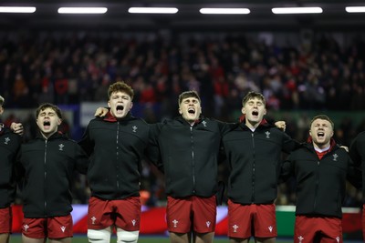 140226 - Wales U20s v France U20s - U20s Six Nations Championship - Wales sing the anthem