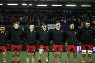 140226 - Wales U20s v France U20s - U20s Six Nations Championship - Wales sing the anthem