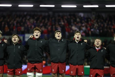 140226 - Wales U20s v France U20s - U20s Six Nations Championship - Wales sing the anthem