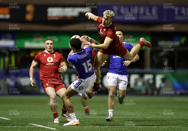 140226 - Wales U20s v France U20s - U20s Six Nations Championship - Evan Morris of Wales goes up for the ball