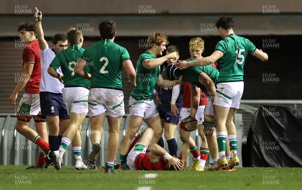030223 - Wales U20s v Ireland U20s - U20s 6 Nations Championship - Ruadhan Quinn of Ireland celebrates scoring a try