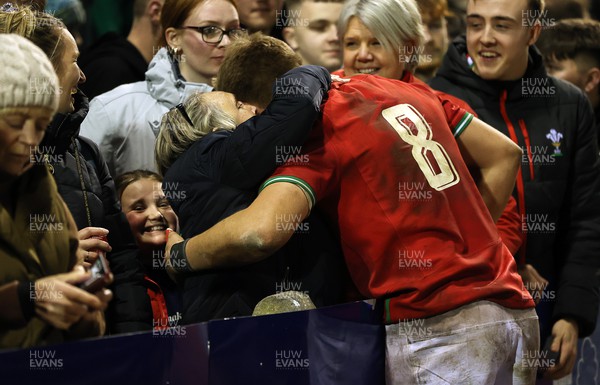 030223 - Wales U20s v Ireland U20s - U20s 6 Nations Championship - Huw Davies of Wales with family and friends after the game