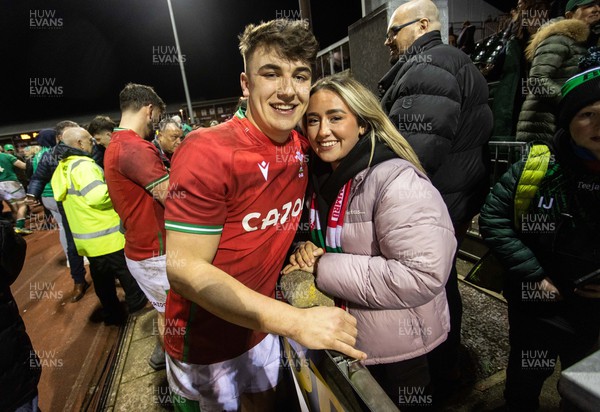 030223 - Wales U20s v Ireland U20s - U20s 6 Nations Championship - Llien Morgan of Wales with family and friends after the game