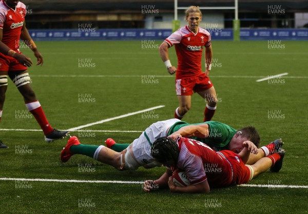250621 - Wales U20 v Ireland U20, U20 Six Nations - Alex Mann of Wales powers over to score try