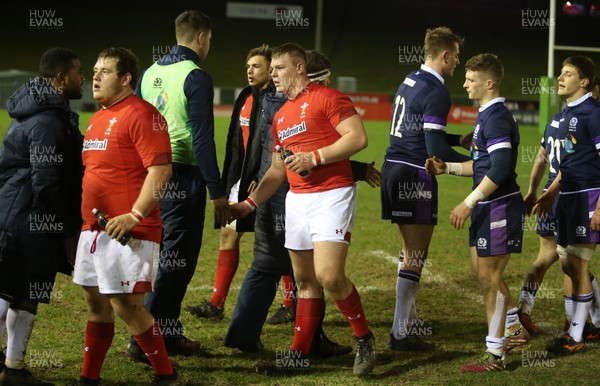 020218 - Wales U20s v Scotland U20s - Natwest 6 Nations - Dewi Lake of Wales shakes hands with Scottish players