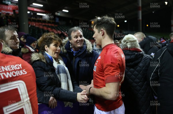 020218 - Wales U20s v Scotland U20s - Natwest 6 Nations - Joe Goodchild of Wales hugs his family at full time
