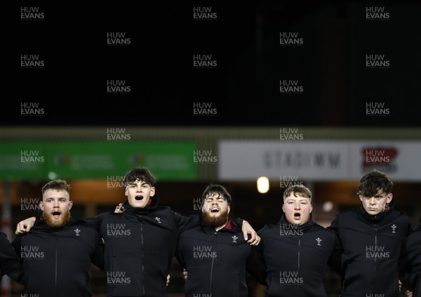 110222 - Wales U20s v Scotland U20s - U20s Six Nations Championship - Wales sing the anthem