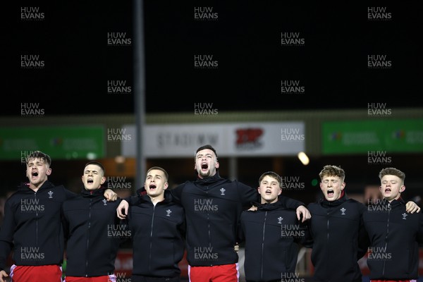110222 - Wales U20s v Scotland U20s - U20s Six Nations Championship - Wales sing the anthem