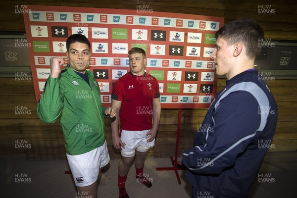 130320 - Wales U20s v Scotland U20s - U20s 6 Nations Championship - Coin toss with referee Chris Busby and captains Jac Morgan of Wales and Rory Darge of Scotland