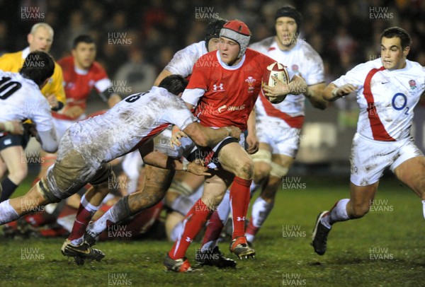 13.02.09 - Wales U20 v England U20 - Under 20 Six Nations 2009 - Wales' Aaron Coundley is stopped by the English defence. 
