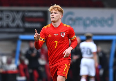 290322 - Wales U21 v Bulgaria U21 - 2023 UEFA Under 21 Euro Qualifying Round - Samuel Pearson of Wales celebrates scoring goal
