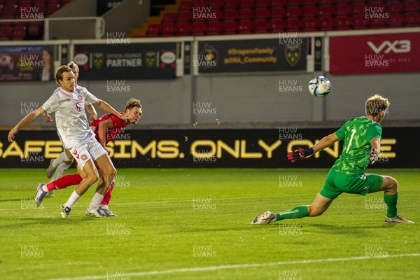 080925 - Wales U21 v Denmark U21 - 2027 UEFA U21 EURO Qualifying - Christopher Popov of Wales U-21 scores his teams second goal of the match