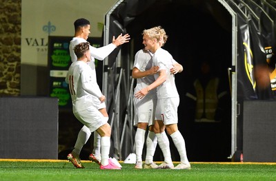 201123 - Wales U21 v Denmark U21 - European Under-21 Championship 2025 Qualifier - Tobias Bech of Denmark celebrates scoring goal
