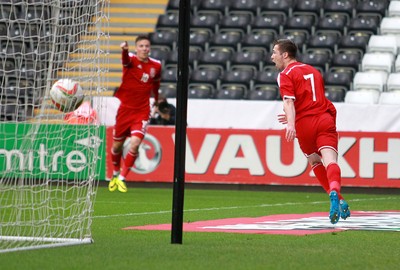 190514 - Wales U21 v England U21 - UEFA Under 21 Qualifying Match - Gwion Edwards of Wales celebrates scoring their first goal 