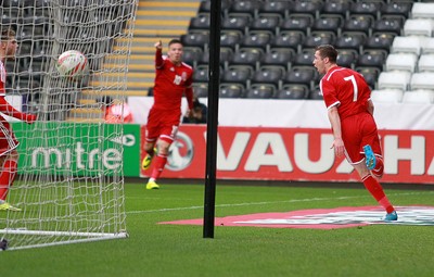 190514 - Wales U21 v England U21 - UEFA Under 21 Qualifying Match - Gwion Edwards of Wales celebrates scoring their first goal 