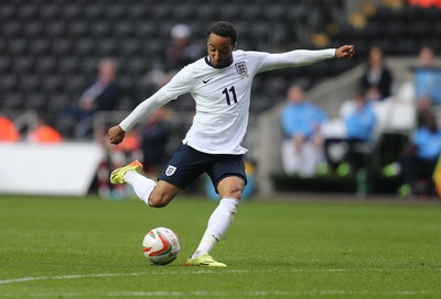 190514 - Wales v England, UEFA Under 21 Qualifying Match, Liberty Stadium, Swansea - England's Nathan Redmond shoots to score his second goal