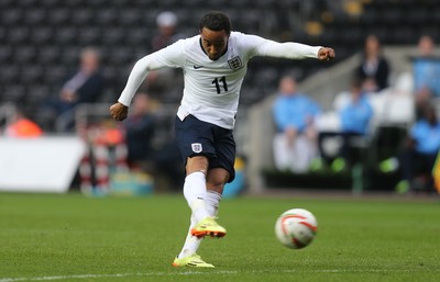 190514 - Wales v England, UEFA Under 21 Qualifying Match, Liberty Stadium, Swansea - England's Nathan Redmond shoots to score his second goal