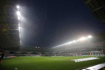 190514 - Wales v England, UEFA Under 21 Qualifying Match, Liberty Stadium, Swansea - Wales u21 take on England u21 as the rain falls heavily at Swansea's Liberty Stadium