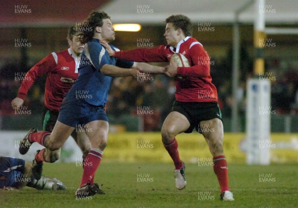 170306 - Wales U21 v France U21 - Six Nations -  Chris Czekaj of Wales is tackled by Fabien Alexandre