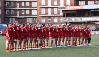 180426 - Wales U21 v France U21, Women's Under-21 Six Nations Summer Series - The Wales team line up for the anthems