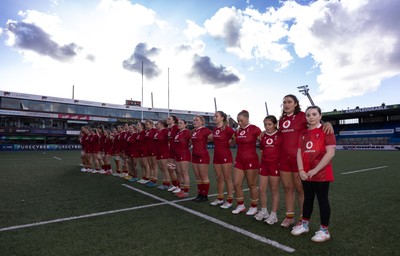 180426 - Wales U21 v France U21, Women's Under-21 Six Nations Summer Series - The Wales team line up for the anthem