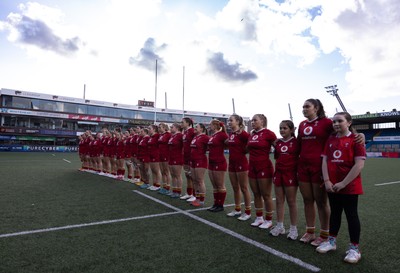 180426 - Wales U21 v France U21, Women's Under-21 Six Nations Summer Series - The Wales team line up for the anthem