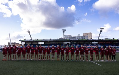 180426 - Wales U21 v France U21, Women's Under-21 Six Nations Summer Series - The Wales team line up for the anthem