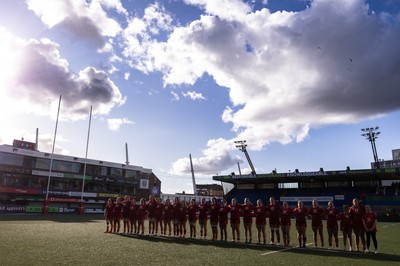 180426 - Wales U21 v France U21, Women's Under-21 Six Nations Summer Series - The Wales team line up for the anthem