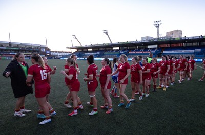 180426 - Wales U21 v France U21, Women's Under-21 Six Nations Summer Series - Players congratulate each other at the end of the match