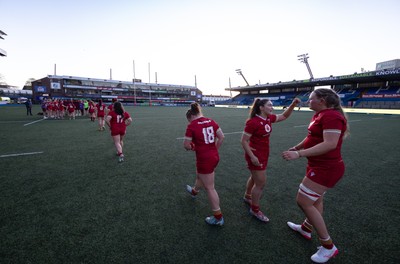 180426 - Wales U21 v France U21, Women's Under-21 Six Nations Summer Series - Wales captain Gwennan Hopkins embraces Alaw Pyrs of Wales  at the end of the match