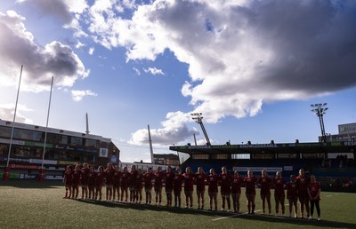 180426 - Wales U21 v France U21, Women's Under-21 Six Nations Summer Series - The Wales team line up for the anthem