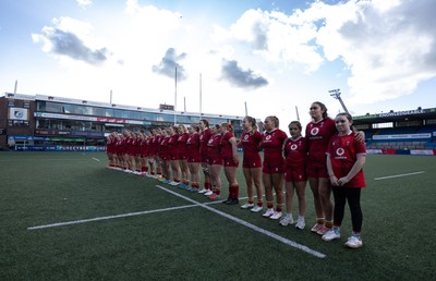 180426 - Wales U21 v France U21, Women's Under-21 Six Nations Summer Series - The Wales team line up for the anthems
