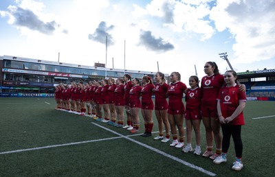 180426 - Wales U21 v France U21, Women's Under-21 Six Nations Summer Series - The Wales team line up for the anthems