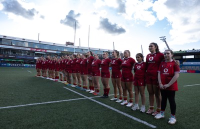 180426 - Wales U21 v France U21, Women's Under-21 Six Nations Summer Series - The Wales team line up for the anthems
