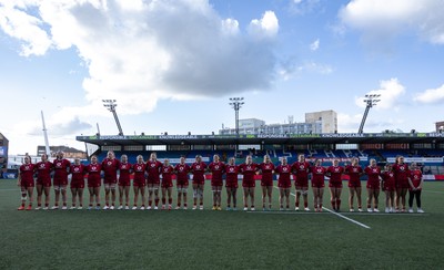 180426 - Wales U21 v France U21, Women's Under-21 Six Nations Summer Series - The Wales team line up for the anthems