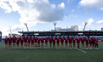 180426 - Wales U21 v France U21, Women's Under-21 Six Nations Summer Series - The Wales team line up for the anthems