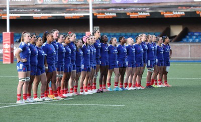 180426 - Wales U21 v France U21, Women's Under-21 Six Nations Summer Series - The Wales team line up for the anthems