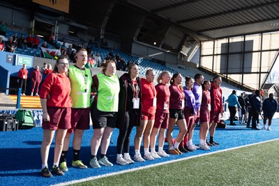 180426 - Wales U21 v France U21, Women's Under-21 Six Nations Summer Series - The Wales management team line up for the anthems