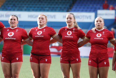 180426 - Wales U21 v France U21, Women's Under-21 Six Nations Summer Series - The Wales team line up for the anthems