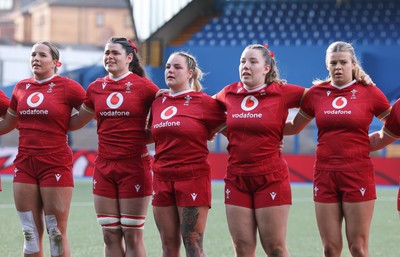 180426 - Wales U21 v France U21, Women's Under-21 Six Nations Summer Series - The Wales team line up for the anthems