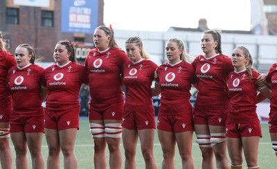 180426 - Wales U21 v France U21, Women's Under-21 Six Nations Summer Series - The Wales team line up for the anthems