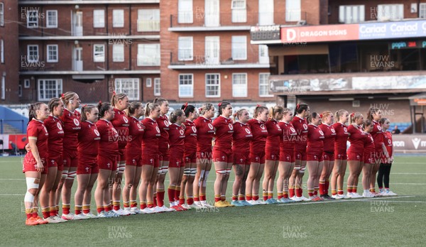 180426 - Wales U21 v France U21, Women's Under-21 Six Nations Summer Series - The Wales team line up for the anthems