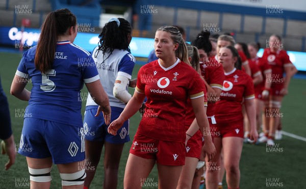 180426 - Wales U21 v France U21, Women's Under-21 Six Nations Summer Series - congratulate each other at the end of the match