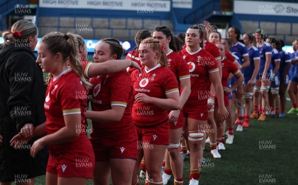 180426 - Wales U21 v France U21, Women's Under-21 Six Nations Summer Series - congratulate each other at the end of the match